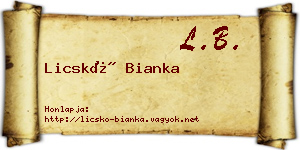 Licskó Bianka névjegykártya